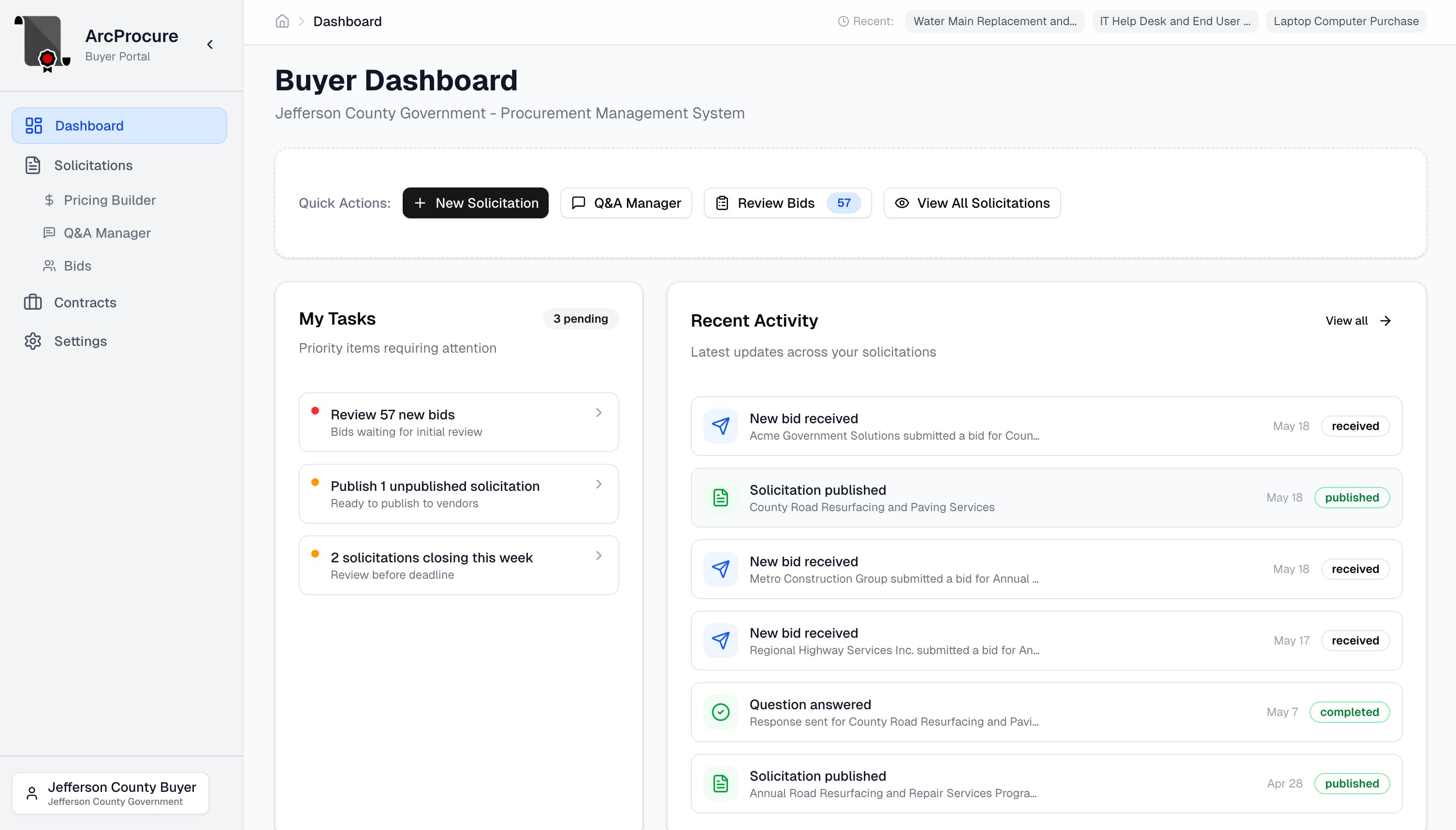 ArcProcure AI-powered eProcurement platform — government solicitation drafting, vendor evaluation, and contract document management